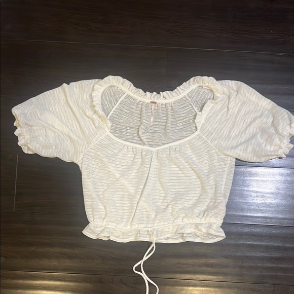 Free People Dorothy Short Sleeve Puff Sleeve Ruffled Tie Front Crop Top Size S - Picture 3 of 7